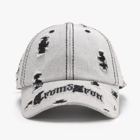 Matching Ripped Letter Print Embroidery Men's Big Head Circumference Personality (Option: 24A124 Black-Adjustable)