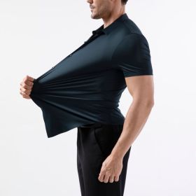Four-side High Elastic Shirt Men's Short Sleeve Non-ironing Anti-wrinkle (Option: Sea Blue-XS)