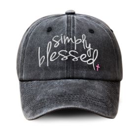 Simply Blessed Wide Brim Sunshade Washed Embroidered English Letter Baseball Cap (Option: Dark Gray-Adjustable)