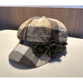 The Checkered Beret Keeps Warm In Autumn And Winter (Option: Grey green)