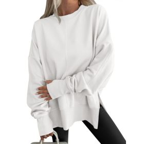 Fashion Casual Round Neck Pullover Loose Sports Long-sleeved Sweater (Option: White-S)