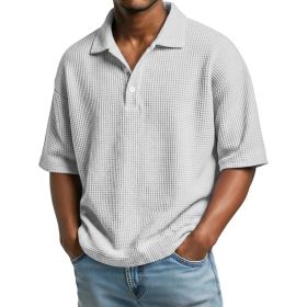 Mens Minimalist Basic Waffle-knit Button-up Collar Top (Option: White-S)