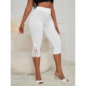 Fashion Slim Fit High Waist Pure Color Lace Patchwork Base Cropped Pants (Option: White-S)