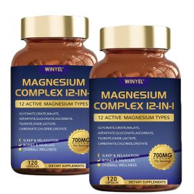 WINYEL Magnesium Complex 700mg 12 In 1 Magnesium Supplement With Glycinate, Citrate, Malate  Sleep, Calm, Muscle Relaxation, Heart Health Support  Veg (Option: 2 PCS)