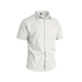 Mens Solid-color Short-sleeve Lapel Shirt (Option: White-S)