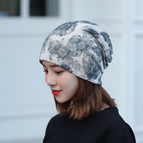 Baotou Silk Scarf Thin Air Conditioning Hat After Chemotherapy (Option: Gray Blue Large Flower)