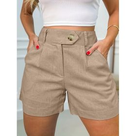 Women's Fashion Casual High Waist Pure Color Suit Shorts (Option: Khaki-S)