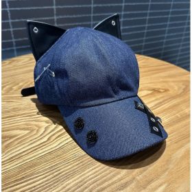 A Niche Baseball Cap With Three-dimensional Cat Ears (Option: Blue)