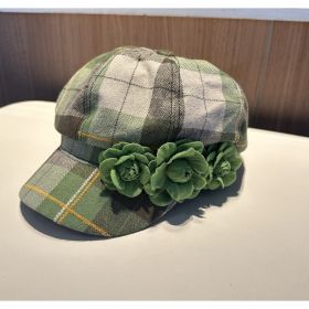The Checkered Beret Keeps Warm In Autumn And Winter (Option: Green)