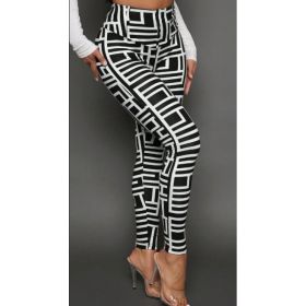 Casual Women Geometric Print Knitted Leggings (Option: Black and white-S)