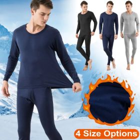 Men Thermal Underwear Set Long Johns Pants Long Sleeve Soft Underwear Kit Top Bottom Winter Sports Suits (Option: Navy-L)