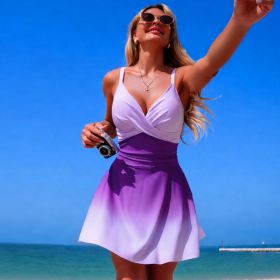 Womens One-piece Bikini-style Swimsuit (Option: Purple Gradient-M)