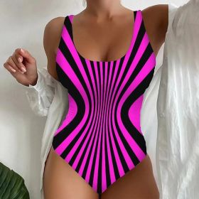 Sexy Sling One-piece Striped Printed Swimsuit (Option: Purple-M)