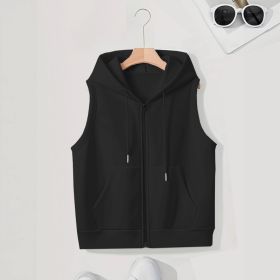 Women's Sleeveless Slim-fit Cardigan Zip Sweater (Option: Black-M)