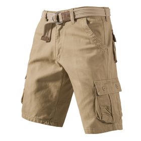 Five-point Shorts Men's Thin Summer Capris Loose Casual Pants Tooling Cotton Sports Pants (Option: 002Khaki-40)