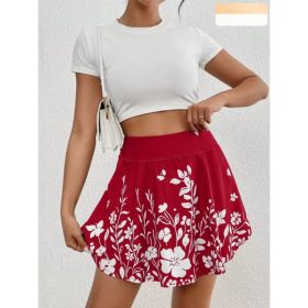 Pocket Minimalist Flower Printed Shorts With Pockets Shorts Inside Out Back To School Outfits (Option: Red-XXL)