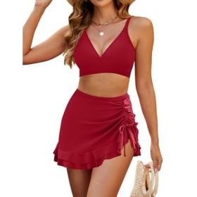 Split Bikini Cover Belly Slimming Swimsuit Suit (Option: Red-XXL)