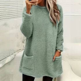 Women's Long Sleeved Pocket Plush Hoodie T-shirt (Option: Light Green-3XL)