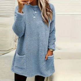 Women's Long Sleeved Pocket Plush Hoodie T-shirt (Option: Blue-3XL)