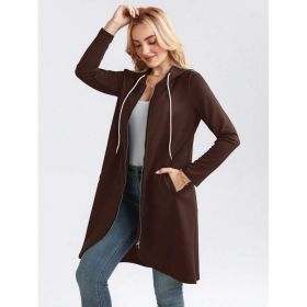 Personality Street Zip Hooded Long Velvet Lining Sweatshirt (Option: Brown-XXXXL)