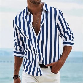Striped Print Shirt Casual Loose Long-sleeved Shirt Men's Clothing (Option: ZM72604701-S)