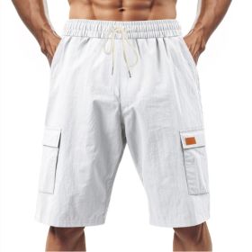 Loose Sports And Leisure Solid Color Linen Drawstring Shorts (Option: XXL-White with Label)