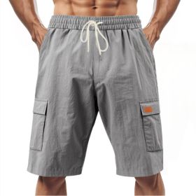 Loose Sports And Leisure Solid Color Linen Drawstring Shorts (Option: XL-Grey with Label)