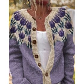 3D Digital Printing Cardigan Knitted Coat (Option: Purple-5XL)