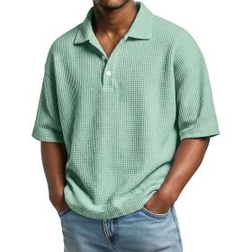 Mens Minimalist Basic Waffle-knit Button-up Collar Top (Option: Light Green-2XL)