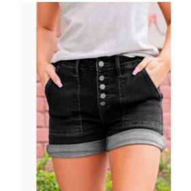 Summer Womens Denim Lift Shorts Simple Style (Option: Black A-XXL)
