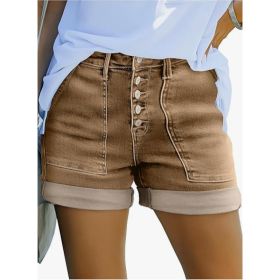 Summer Womens Denim Lift Shorts Simple Style (Option: Brown-L)