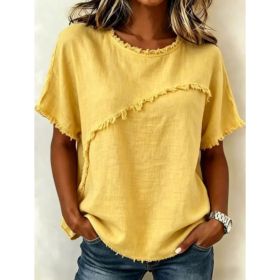 Women's Round-Neck Casual Loose Short-Sleeve Top (Option: Yellow-XL)