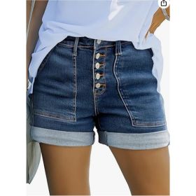 Summer Womens Denim Lift Shorts Simple Style (Option: Dark Blue2-3XL)