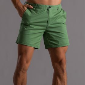 Men's Shorts With Pockets Fashion Summer Button Beach Pants (Option: Green 311 Solid Color Shorts-M)