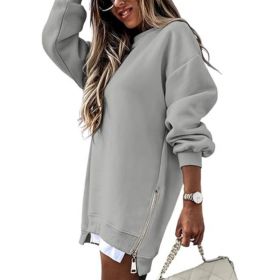 Fall Winter Fashion Stitching Side Zipper Design Pullover Sweater For Women (Option: Gray-M)