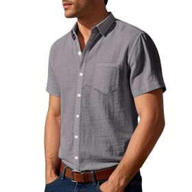 Solid Color Linen Shirt Short Sleeve Men (Option: Dark Gray-M)