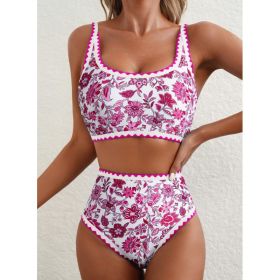 Fashion Paisley Pattern Floral Edge Sexy Bikini Swimsuit (Option: Rose Red-M)