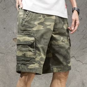 Summer Loose Five Points Casual Camouflage Workwear Shorts Men (Option: Green-L)