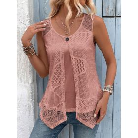 Vest Decorative Buckle Mesh Sleeveless Fake Two-Piece (Option: Lotus Root Color-M)