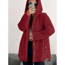 Hooded Loose Plush Coat Women's Regular Sleeve (Option: Red-M)