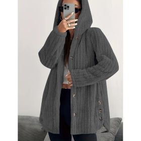 Hooded Loose Plush Coat Women's Regular Sleeve (Option: Dark Gray-M)
