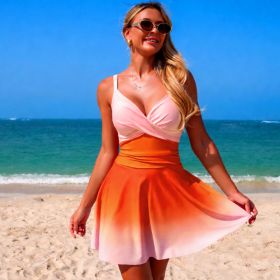 Womens One-piece Bikini-style Swimsuit (Option: Orange Gradient-M)