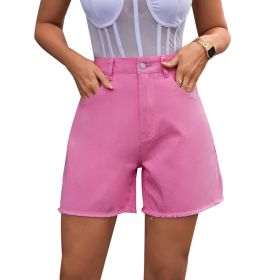 High Waist Loose Casual Women's Denim Shorts (Option: Pink-S)