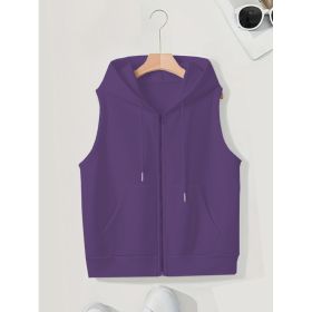 Women's Sleeveless Slim-fit Cardigan Zip Sweater (Option: Purple-M)