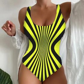 Sexy Sling One-piece Striped Printed Swimsuit (Option: Fluorescent Yellow-M)