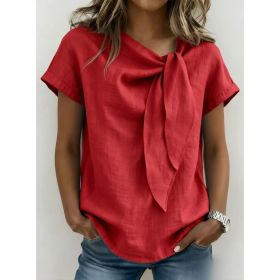 Women's Summer Short Sleeve Casual T-Shirt - Cotton Blend Lightweight Everyday Top For Daily Wear (Option: Red-M)