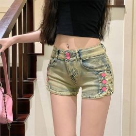 Stretchy Slimming Low-rise Retro American-style Denim Hot Shorts That Flatter (Option: Distressed Blue-M)