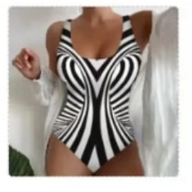 Sexy Sling One-piece Striped Printed Swimsuit (Option: White Stripes-M)