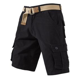 Five-point Shorts Men's Thin Summer Capris Loose Casual Pants Tooling Cotton Sports Pants (Option: 002Black-30)