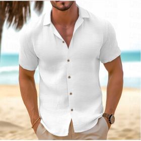 Men's Short-Sleeved Button-Down Shirt Summer Slim-Fit Lapel Shirts Casual Beachwear Clothing (Option: White-M)